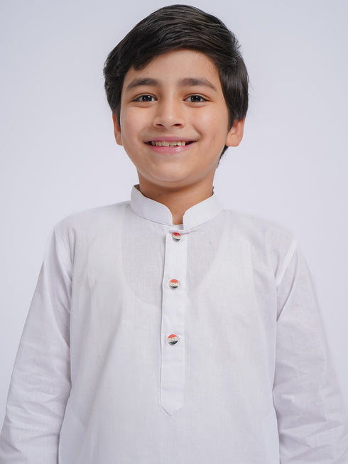Boy's' White Kurta And Pyjama And Dupatta Set